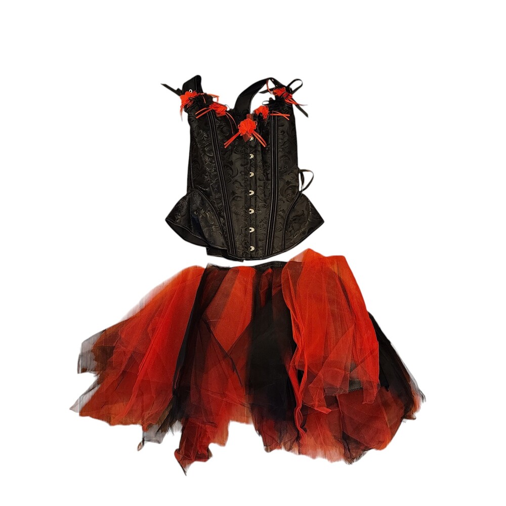 Gothic Lace Up Corset Bustier Tutu Skirt Set Black Red Costume Cosplay Size M